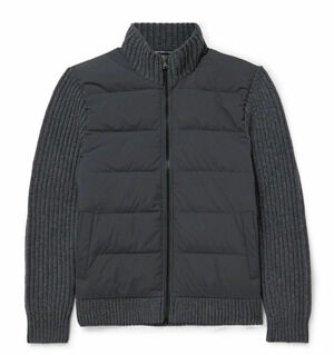 James Perse 2XL Ribbed Knit and Quilted Shell Down Jacket Charcoal Gray $895 NWT